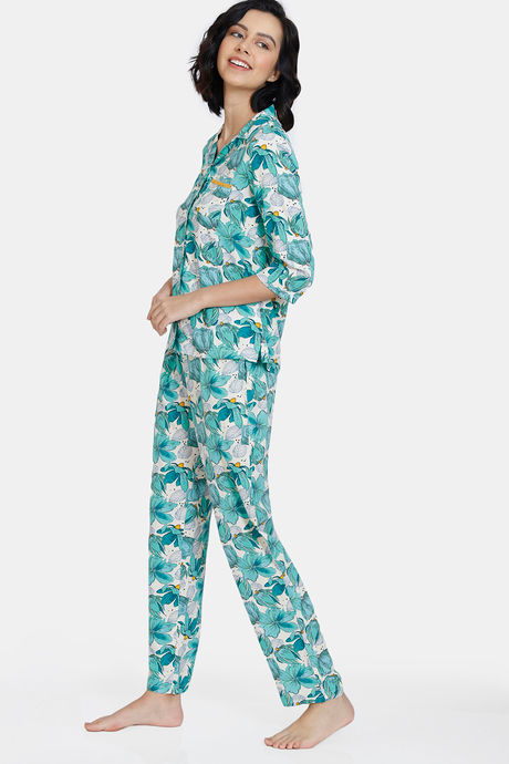 Zivame Blotched Bloom Woven Pyjama Set - Florida Key — image 2